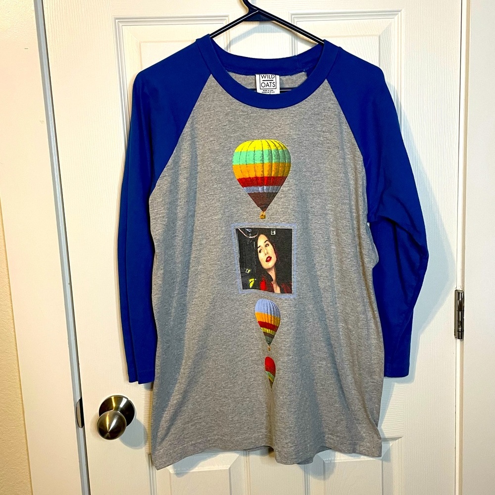VTG 1996 Wild Oats brand Tori Amos Dew Drop Inn gray & blue 3/4 sleeve sz L